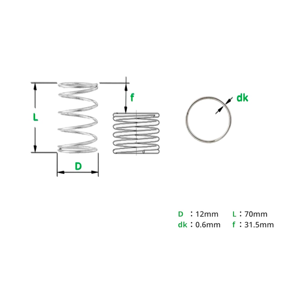Resorte de Compresión Helicoidal 0.6x12x70mm Bambu Lab - 5UND