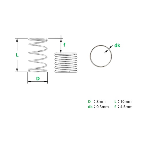 [BB003] Resorte de Compresión Helicoidal 0.3x3x10mm Bambu Lab - 20UND