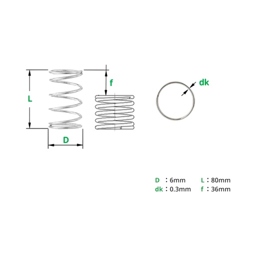 [BB002] Resorte de Compresión Helicoidal 0.3x6x80mm Bambu Lab - 5UND