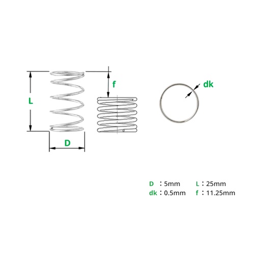 [BB004] Resorte de Compresión Helicoidal 0.5x5x25mm Bambu Lab - 5UND
